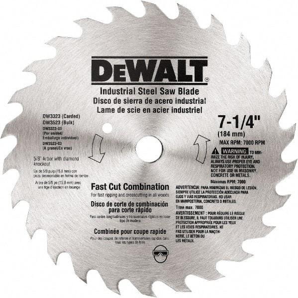 DeWALT - 7-1/4" Diam, 20 Tooth Wet & Dry Cut Saw Blade - Steel, Standard Round Arbor - Exact Tool & Supply