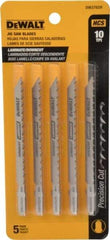 DeWALT - 4" Long, 10 Teeth per Inch, High Carbon Steel Jig Saw Blade - Toothed Edge, 1/4" Wide x 0.06" Thick, T-Shank - Exact Tool & Supply