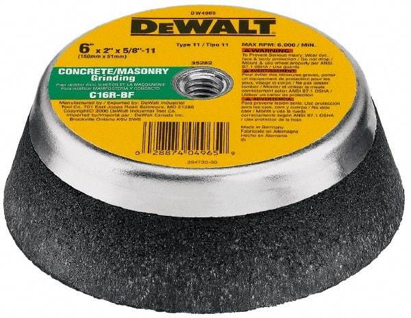 DeWALT - 6" Diam x 2" Thick, R Hardness, 16 Grit Surface Grinding Wheel - Aluminum Oxide/Silicon Carbide Blend, Type 11, Very Coarse Grade, 6,000 Max RPM - Exact Tool & Supply