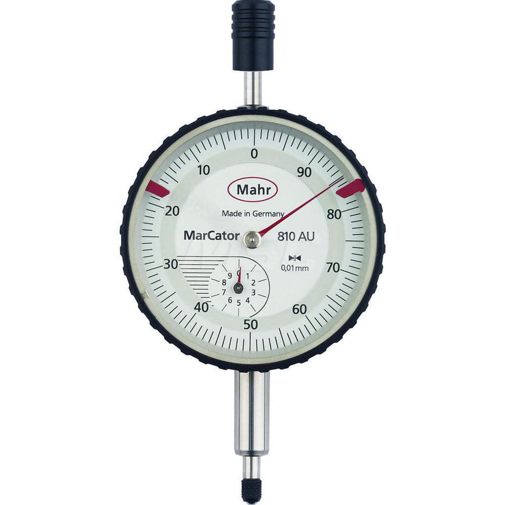 Mahr - Dial Drop Indicators; Maximum Measurement (Inch): 0.4 ; Maximum Measurement (mm): 10 ; Dial Graduation (mm): 0.0100 ; Dial Graduation (Decimal Inch): 0.000400 ; Dial Reading: 100-0 ; Dial Diameter (mm): 50.00 - Exact Tool & Supply