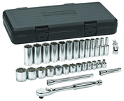 30 Piece - 3/8" Drive - 12 Point - Socket & Ratchet Set SAE - Exact Tool & Supply