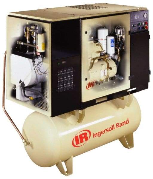 Ingersoll-Rand - 10 hp, 80 Gal Stationary Electric Rotary Screw Air Compressor - Three Phase, 150 Max psi, 34 CFM, 200 Volt - Exact Tool & Supply