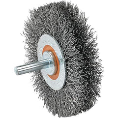 WALTER Surface Technologies - 2" OD, 1/4" Shank Diam, Crimped Steel Wheel Brush - 5/8" Face Width, 0.0118" Filament Diam, 25,000 RPM - Exact Tool & Supply