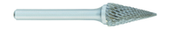 SM-6 -- 5/8 x 1 LOC x 1/4 Shank x 2 OAL Pointed Tree Carbide Medium Tough Cut Burr - Exact Tool & Supply