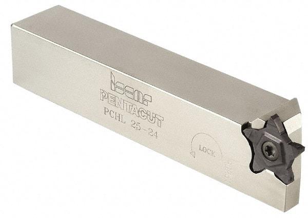 Iscar - 0.2559" Max Depth of Cut, 0.5mm Min Groove Width, 120mm OAL, Left Hand Indexable Grooving Cutoff Toolholder - 12mm Shank Height x 12mm Shank Width, PENTA 24... Insert Style, PCH Toolholder Style, Series PentaCut - Exact Tool & Supply