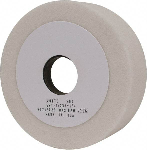 Grier Abrasives - 5" Diam, 1-1/4" Hole Size, 1-1/2" Overall Thickness, 46 Grit, Type 6 Tool & Cutter Grinding Wheel - Coarse Grade, Aluminum Oxide, J Hardness, Vitrified Bond, 4,966 RPM - Exact Tool & Supply