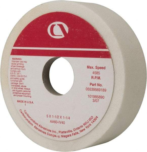 Grier Abrasives - 5" Diam, 1-1/4" Hole Size, 1-1/2" Overall Thickness, 60 Grit, Type 6 Tool & Cutter Grinding Wheel - Medium Grade, Aluminum Oxide, I Hardness, Vitrified Bond, 4,966 RPM - Exact Tool & Supply