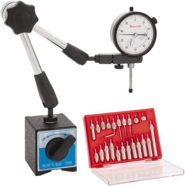 Starrett - 0.001" Graduation, 1" Max Meas, 0-100 Dial Reading, Dial Indicator & Base Kit - 2-1/4" Base Length x 2" Base Width x 2-1/8" Base Height - Exact Tool & Supply