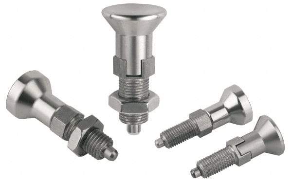 Gibraltar - M10x1, 15mm Thread Length, 5mm Plunger Diam, Lockout Knob Handle Indexing Plunger - Plunger Style D, 17mm Body Length, 43.5mm OAL, Stainless Steel - Exact Tool & Supply