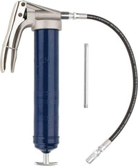 Lincoln - 7,500 Max psi, Flexible Pistol Grease Gun - 14-1 & 2 oz (Cartridge) & 16 oz (Bulk) Capacity, 1/8 Thread Outlet, 39 Strokes per oz, Bulk & Cartridge Fill, Includes 6" Straight Pipe & Coupler - Exact Tool & Supply