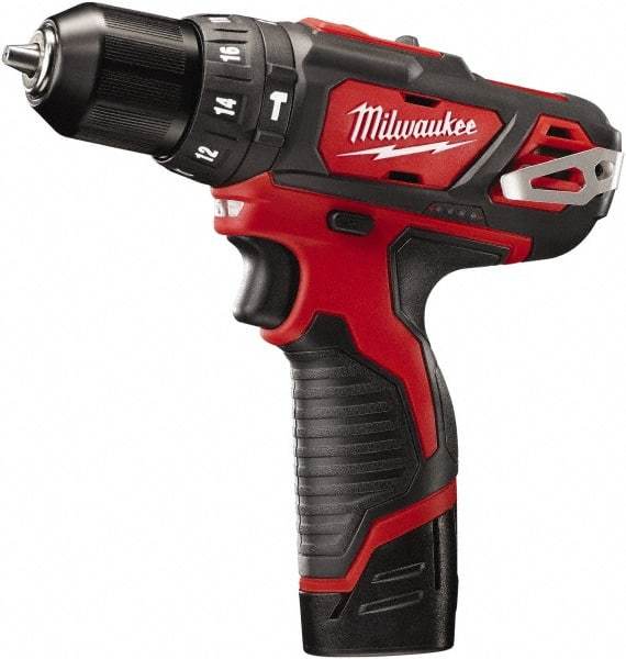 Milwaukee Tool - 12 Volt 3/8" Keyless Chuck Cordless Hammer Drill - 0 to 22,500 BPM, 0 to 400 & 0 to 1,500 RPM, Reversible - Exact Tool & Supply
