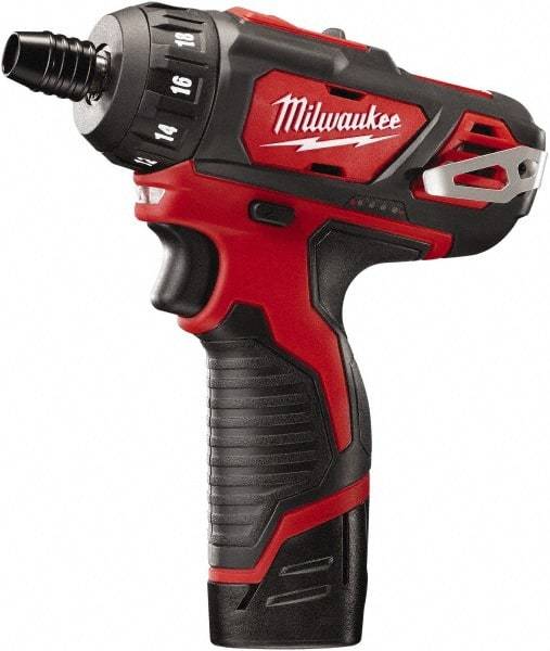 Milwaukee Tool - 12 Volts, Lithium-Ion Battery, Pistol Grip Cordless Screwdriver - 2 Speeds, 400 and 1,500 RPM, 275 Inch/Lbs. Torque - Exact Tool & Supply