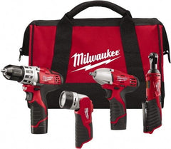 Milwaukee Tool - 12 Volt Cordless Tool Combination Kit - Includes 3/8" Square Drive Impact Wrench, 3/8" Drill/Driver, Work Light & 1/4" Ratchet, Lithium-Ion Battery Included - Exact Tool & Supply