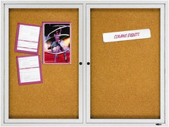 Quartet - 48" Wide x 36" High Enclosed Cork Bulletin Board - Natural (Color) - Exact Tool & Supply