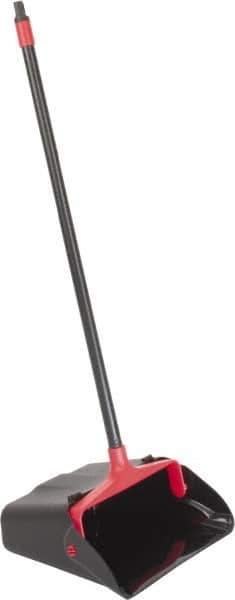 PRO-SOURCE - 13" Wide x 5" Deep x 38" High Upright Dustpan - Plastic Body, 33" Handle, Black, with Wheels - Exact Tool & Supply