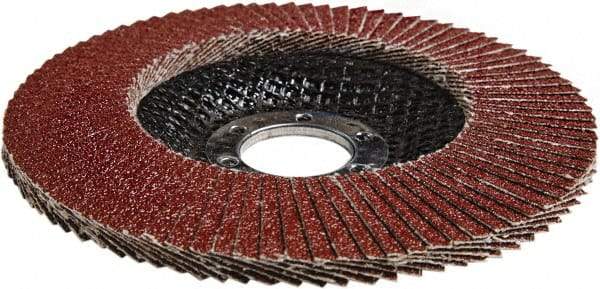 3M - 60 Grit, 4-1/2" Disc Diam, 7/8" Center Hole, Type 27 Ceramic Flap Disc - 13,300 Max RPM, Cloth Backing, Arbor Attaching System, Coated - Exact Tool & Supply