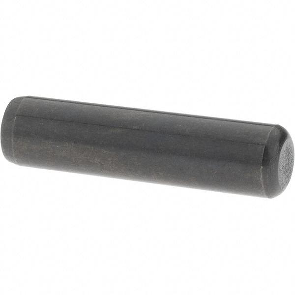 Value Collection - 1/4" Diam x 1" Pin Length Grade 8 Alloy Steel Standard Dowel Pin - Bright Finish, C 47-58 & C 60 (Surface) Hardness, 14,720 Lb (Double Shear), 7,360 Lb (Single Shear) Breaking Strength, 1 Beveled & 1 Rounded End - Exact Tool & Supply