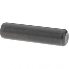 Value Collection - 1/4" Diam x 1" Pin Length Grade 8 Alloy Steel Standard Dowel Pin - Bright Finish, C 47-58 & C 60 (Surface) Hardness, 14,720 Lb (Double Shear), 7,360 Lb (Single Shear) Breaking Strength, 1 Beveled & 1 Rounded End - Exact Tool & Supply