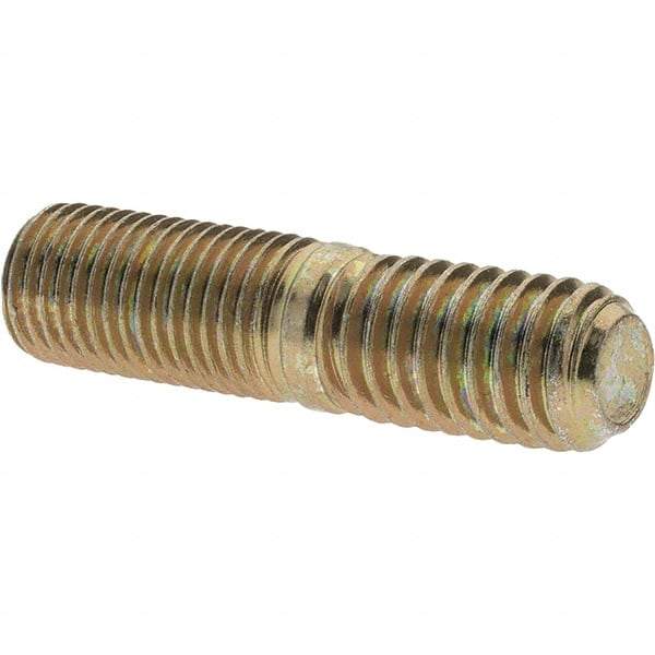 Value Collection - 7/16-20 Long Thread, 7/16-14 Short Thread, 1-3/4" OAL Unequal Double Threaded Stud - Alloy Steel, Zinc Yellow Dichromate Finish, 7/8" Long Thread Length, 3/4" Short Thread Length - Exact Tool & Supply