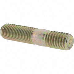 Value Collection - 3/8-24 Long Thread, 3/8-16 Short Thread, 1-3/4" OAL Unequal Double Threaded Stud - Alloy Steel, Zinc Yellow Dichromate Finish, 1" Long Thread Length, 9/16" Short Thread Length - Exact Tool & Supply