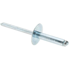 Value Collection - Size 610 Large Flange Dome Head Steel Open End Blind Rivet - Steel Mandrel, 0.501" to 5/8" Grip, 5/8" Head Diam, 0.192" to 0.196" Hole Diam, 0.825" Length Under Head, 3/16" Body Diam - Exact Tool & Supply