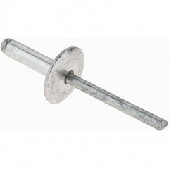 Value Collection - Size 68 Large Flange Dome Head Aluminum Open End Blind Rivet - Aluminum Mandrel, 0.376" to 1/2" Grip, 5/8" Head Diam, 0.192" to 0.196" Hole Diam, 0.7" Length Under Head, 3/16" Body Diam - Exact Tool & Supply