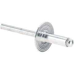 Value Collection - Size 66 Large Flange Dome Head Aluminum Open End Blind Rivet - Aluminum Mandrel, 0.251" to 3/8" Grip, 5/8" Head Diam, 0.192" to 0.196" Hole Diam, 0.575" Length Under Head, 3/16" Body Diam - Exact Tool & Supply
