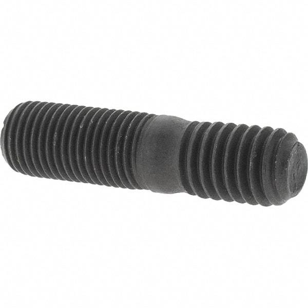 Value Collection - 3/8-24 Long Thread, 3/8-16 Short Thread, 1-1/2" OAL Unequal Double Threaded Stud - Steel, Uncoated, 3/4" Long Thread Length, 1/2" Short Thread Length - Exact Tool & Supply