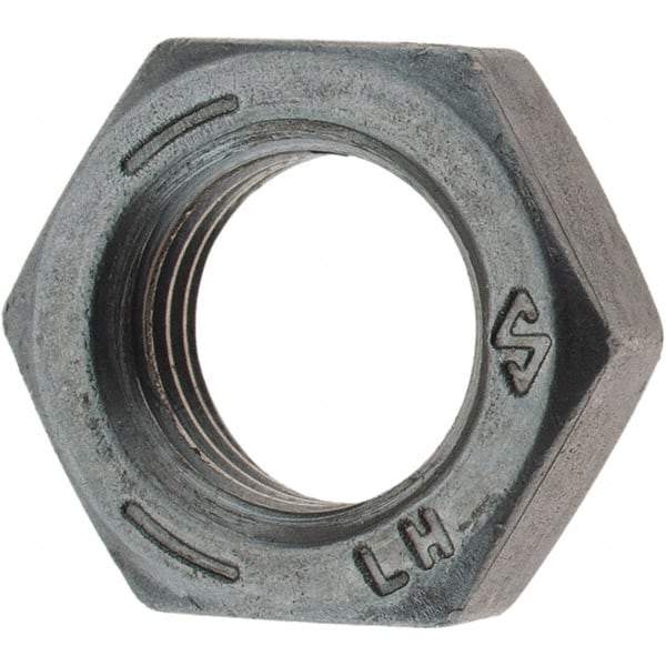 Value Collection - 3/8-24 UNF Steel Left Hand Hex Jam Nut - 9/16" Across Flats, 0.2188" High, Zinc Clear Finish - Exact Tool & Supply