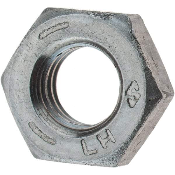 Value Collection - 1/4-28 UNF Steel Left Hand Hex Jam Nut - 7/16" Across Flats, 0.1562" High, Zinc Clear Finish - Exact Tool & Supply