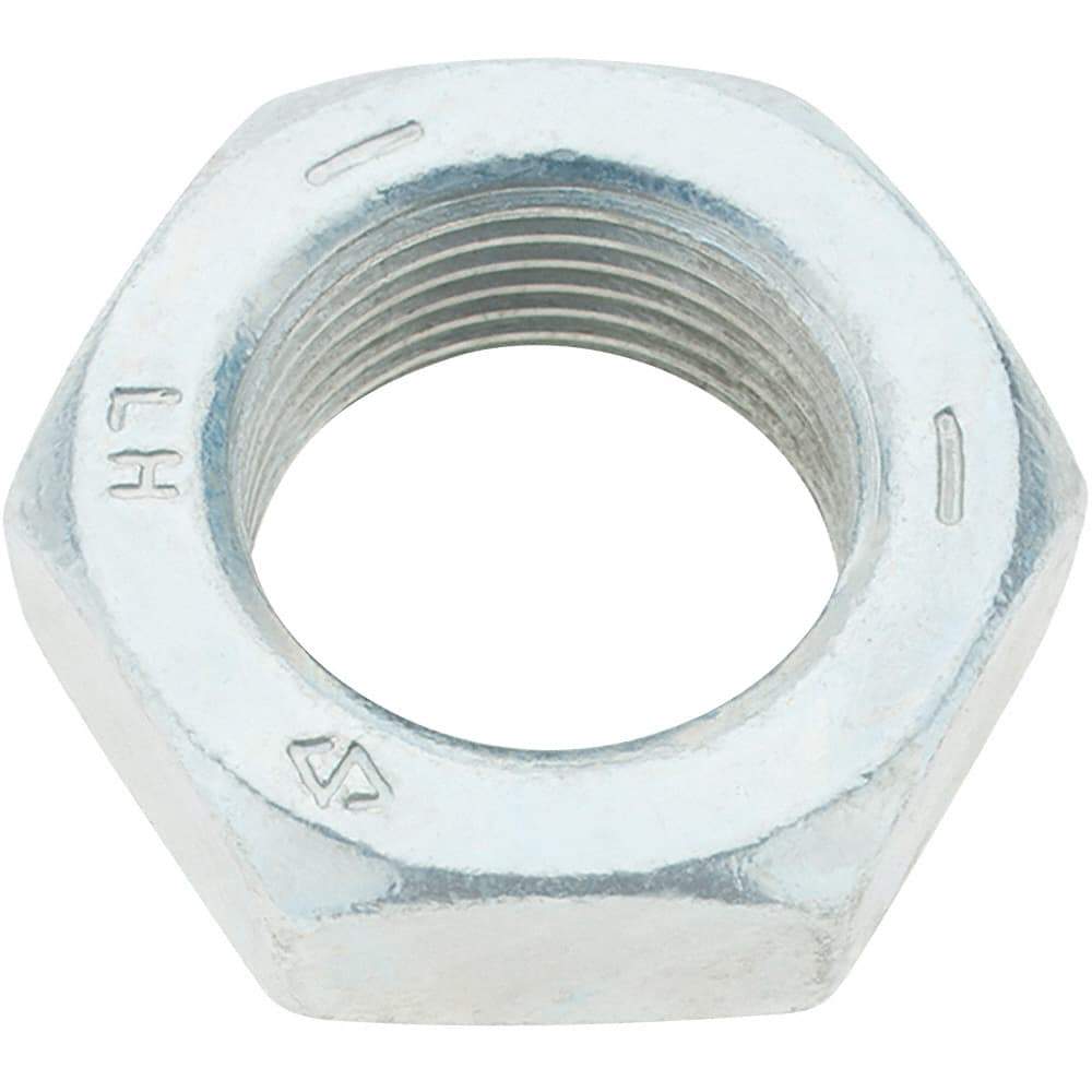 Made in USA - 1-14 UNF Steel Left Hand Hex Jam Nut - 1-1/2" Across Flats, 0.5469" High, Zinc Clear Finish - Exact Tool & Supply