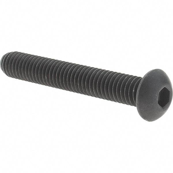 Value Collection - 3/8-16 UNC Hex Socket Drive, Button Screw - Alloy Steel, Black Oxide Finish, Fully Threaded, 2-1/2" Length Under Head - Exact Tool & Supply