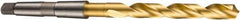 DORMER - 19mm, 2MT 118° Point High Speed Steel Taper Shank Drill Bit - TiN Finish, 135mm Flute Length, 233mm OAL, Spiral Flute, Series A530 - Exact Tool & Supply