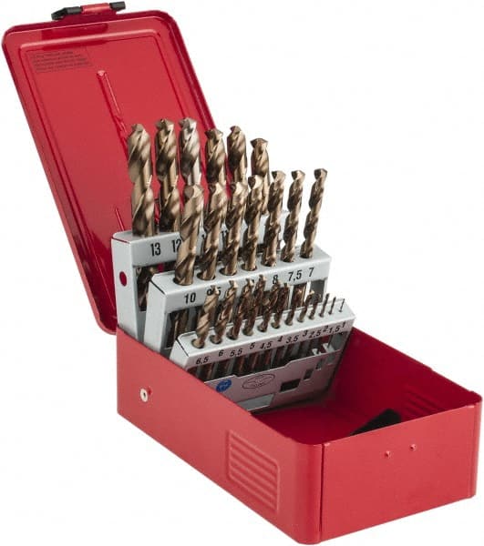 DORMER - 1 to 13mm, 135° Point, Bronze Finish, Cobalt Jobber Length Drill Bit Set - Exact Tool & Supply