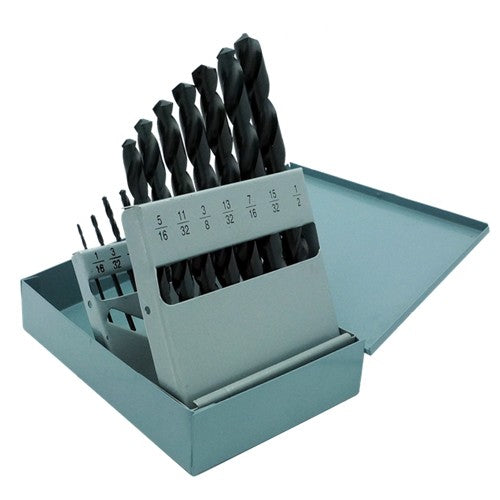 ‎1/16-1/2 RHS / RHC HSS 118 Degree Radial Point General Purpose Jobber Length Drill Set - Steam Oxide - Exact Tool & Supply