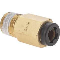 Parker - 3/16" Outside Diam, 1/8 NPT, Nickel Plated Brass Push-to-Connect Tube Male Connector - 290 Max psi, Tube to Male NPT Connection - Exact Tool & Supply