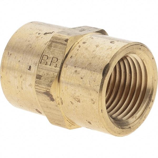Parker - 1/2 Female Thread, Brass Industrial Pipe Coupling - FNPTF, 1,000 psi - Exact Tool & Supply