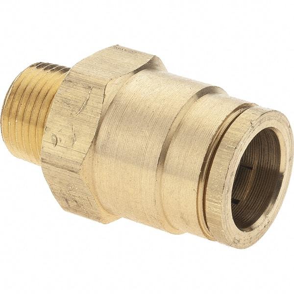 Parker - 5/8" Outside Diam, 3/8 NPTF, Brass Push-to-Connect Tube Male Connector - Tube to Male NPT Connection, Nitrile O-Ring - Exact Tool & Supply