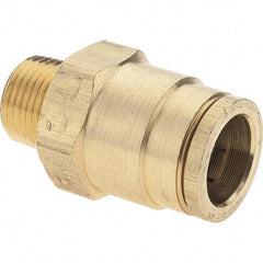 Parker - 5/8" Outside Diam, 3/8 NPTF, Brass Push-to-Connect Tube Male Connector - Tube to Male NPT Connection, Nitrile O-Ring - Exact Tool & Supply
