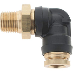 Parker - 3/8" Outside Diam, 1/4 Thread, Brass Push-to-Connect Tube Male Elbow - 250 Max psi, Tube to Male NPT Connection - Exact Tool & Supply