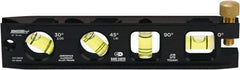 Johnson Level & Tool - Magnetic 6" Long 4 Vial Torpedo Level - Aluminum, Black, 1 30°, 1 45°, 1 Plumb & 1 Level Vial - Exact Tool & Supply