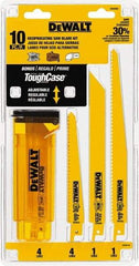 DeWALT - 10 Pieces, 6" to 9" Long x 0.04" Thickness, Bi-Metal Reciprocating Saw Blade Set - Straight Profile, 6 to 18 Teeth, Toothed Edge - Exact Tool & Supply