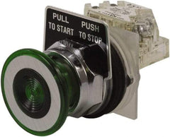Schneider Electric - 30mm Mount Hole, Extended Straight, Pushbutton Switch with Contact Block - Green Pushbutton, Maintained (MA) - Exact Tool & Supply