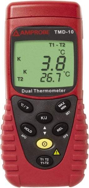 Amprobe - -328 to 2,498°F Temperature Recorder - 5 digit LCD Display, K Thermocouple Sensor, 9V Battery Power - Exact Tool & Supply