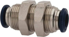 Value Collection - 1/4" Outside Diam, Nickel Plated Brass Push-to-Connect Tube Bulkhead Union - 250 Max psi, Tube to Tube Connection, Buna O-Ring - Exact Tool & Supply