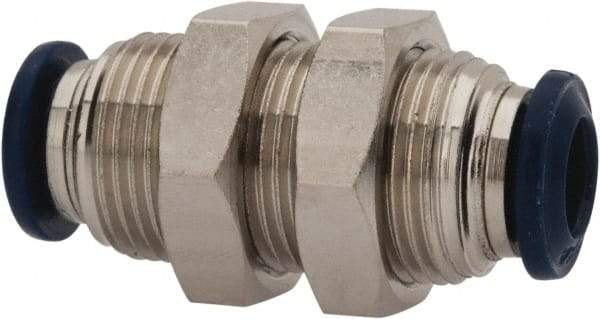 Value Collection - 5/16" Outside Diam, Nickel Plated Brass Push-to-Connect Tube Bulkhead Union - 250 Max psi, Tube to Tube Connection, Buna O-Ring - Exact Tool & Supply