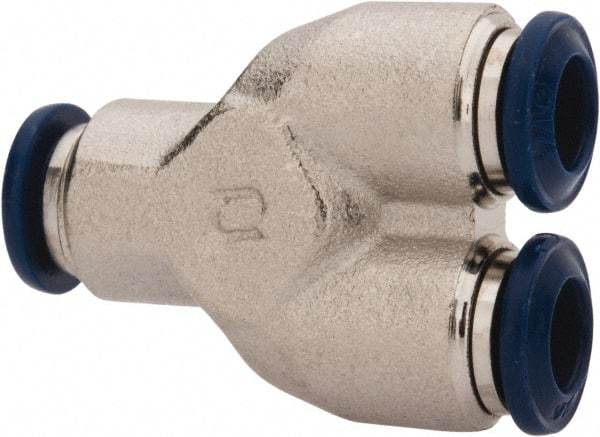 Value Collection - 5/32" Outside Diam, Nickel Plated Brass Push-to-Connect Tube Union Y - 250 Max psi, Tube to Tube Connection, Buna O-Ring - Exact Tool & Supply