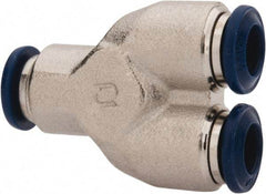 Value Collection - 5/16" Outside Diam, Nickel Plated Brass Push-to-Connect Tube Union Y - 250 Max psi, Tube to Tube Connection, Buna O-Ring - Exact Tool & Supply