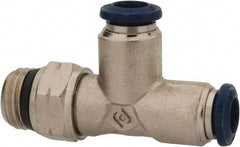 Value Collection - 3/8" Outside Diam, 1/2 Universal, Nickel Plated Brass Push-to-Connect Tube Male Swivel Run Tee - 250 Max psi, Tube to Universal Thread Connection, Buna O-Ring - Exact Tool & Supply