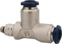 Value Collection - 1/4" Outside Diam, 10-32 Universal, Nickel Plated Brass Push-to-Connect Tube Male Swivel Run Tee - 250 Max psi, Tube to Universal Thread Connection, Buna O-Ring - Exact Tool & Supply